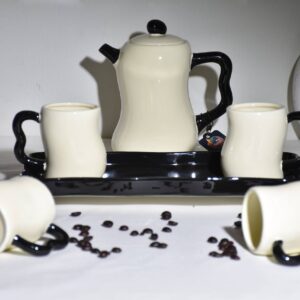 Beige Porcelain Tea Set with Porcelain Tray - 6 Piece