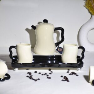 Beige Porcelain Tea Set with Porcelain Tray - 6 Piece - Image 2