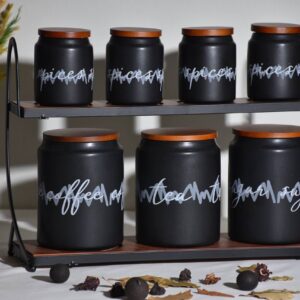 Matte Black Porcelain Spice Set - 7 Piece with Robust Stand - Image 3