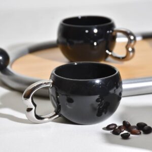 Matte Black Porcelain Tea Set with Wooden Tray - 6 Piece - Image 4