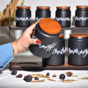 Matte Black Porcelain Spice Set - 7 Piece with Robust Stand