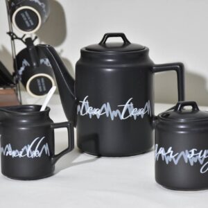 Matte Black Porcelain Tea Set - 15 Piece with Teapot & Stand - Image 5
