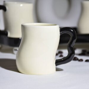Beige Porcelain Tea Set with Porcelain Tray - 6 Piece - Image 3