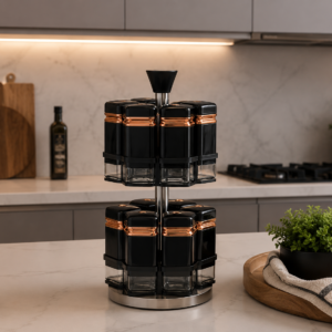 360° Rotating 2-Tier Porcelain Spice Set (BLACK) - Image 1