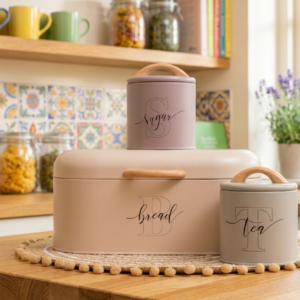 White Kitchen Storage Canister Set with Wooden Lids - Image 4