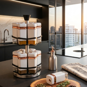 360° Rotating 2-Tier Porcelain Spice Set - Image 1